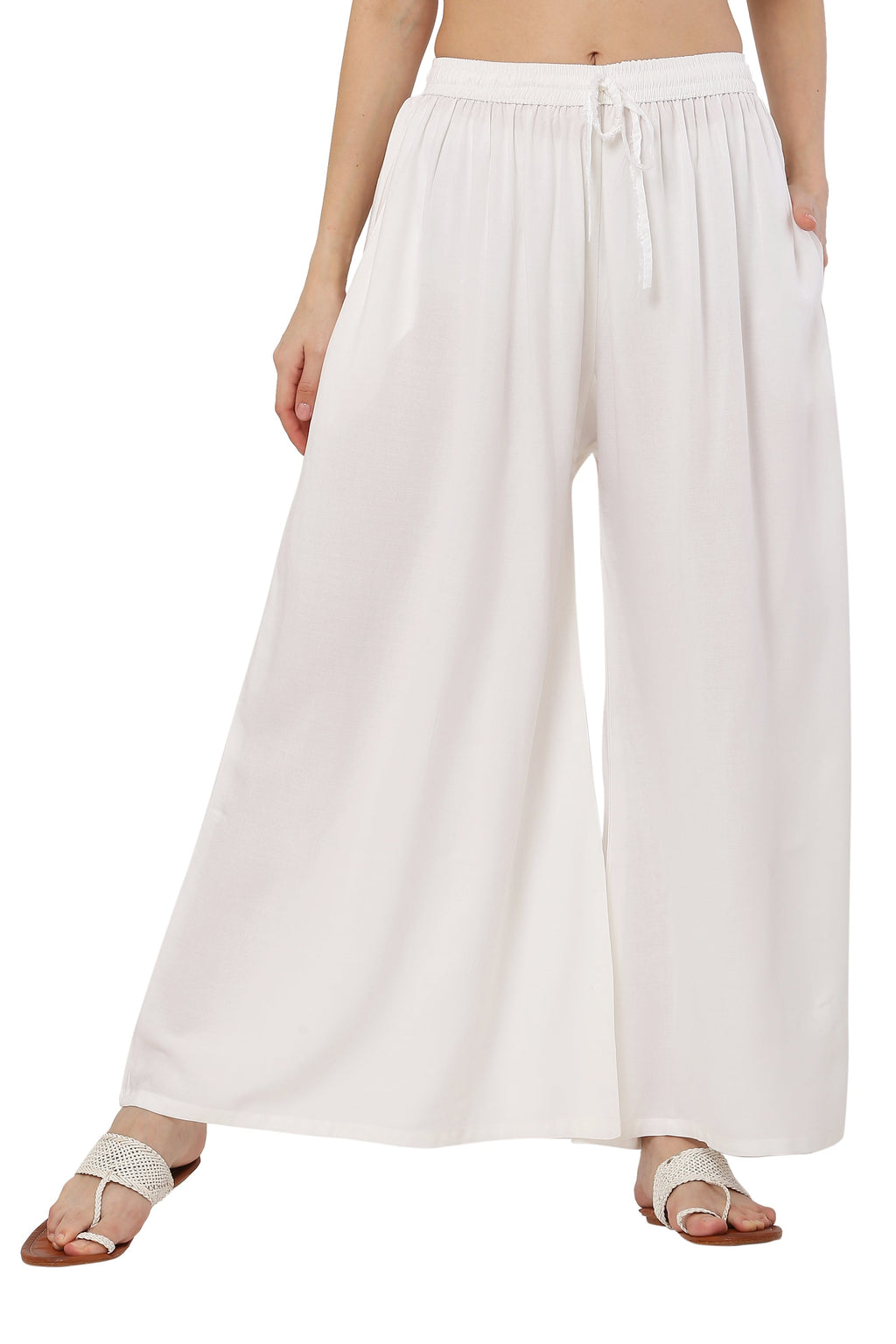 PAVONINE White Color Rayon Fabric Jumbo Sharara For Women | Grocsy