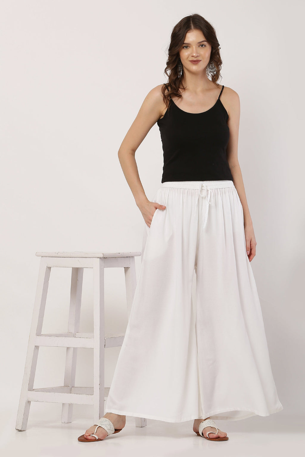 PAVONINE White Color Rayon Fabric Jumbo Sharara For Women | Grocsy