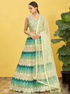 Tulsi Art Styling Green Mirror Work Chinon Reception Wear Lehenga Choli | Grocsy