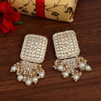 Tehzeeb Creations Jewellery Gold Tone Jadau Kundan & Pearls Large Drop Earrings For Women & Girls | Grocsy