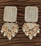 Tehzeeb Creations Jewellery Gold Tone Jadau Kundan & Pearls Large Drop Earrings For Women & Girls | Grocsy