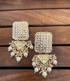Tehzeeb Creations Jewellery Gold Tone Jadau Kundan & Pearls Large Drop Earrings For Women & Girls | Grocsy
