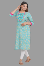 House of RP Women's AquaBlue Rayon Floral Print Kurta | Grocsy