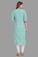 House of RP Women's AquaBlue Rayon Floral Print Kurta | Grocsy