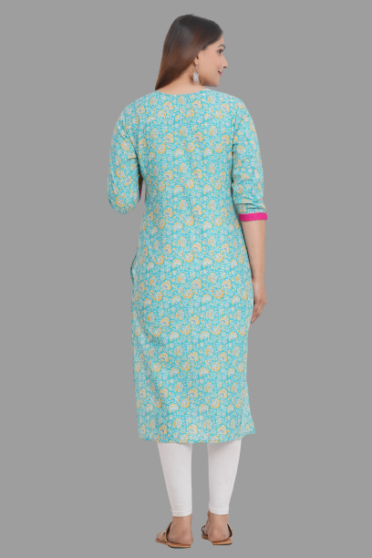 House of RP Women's AquaBlue Rayon Floral Print Kurta | Grocsy