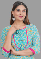 House of RP Women's AquaBlue Rayon Floral Print Kurta | Grocsy