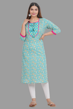 House of RP Women's AquaBlue Rayon Floral Print Kurta | Grocsy
