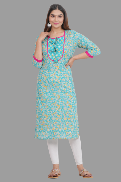 House of RP Women's AquaBlue Rayon Floral Print Kurta | Grocsy