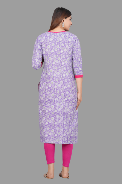 House of RP Women's Lilac Rayon Floral Print Kurta | Grocsy