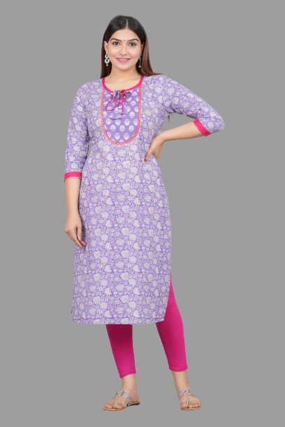 House of RP Women's Lilac Rayon Floral Print Kurta | Grocsy