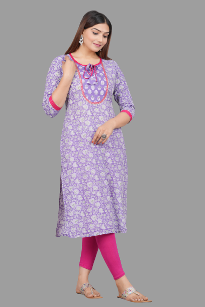 House of RP Women's Lilac Rayon Floral Print Kurta | Grocsy