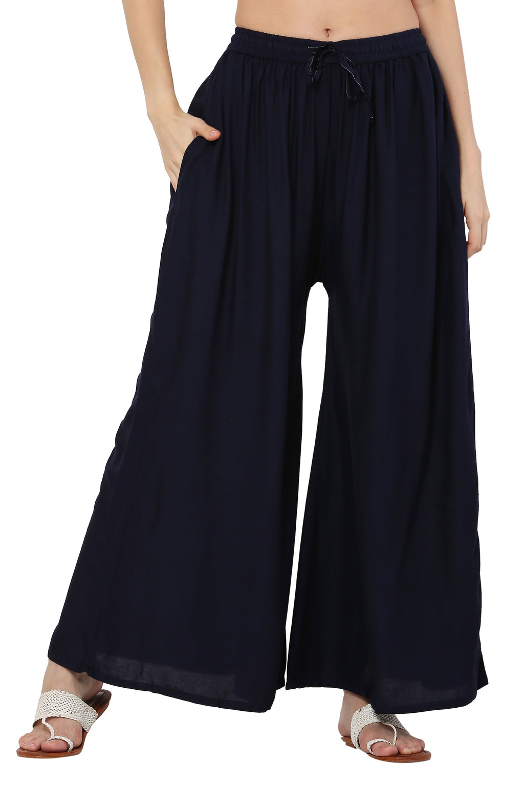 PAVONINE Navy Blue Color Rayon Fabric Jumbo Sharara For Women | Grocsy