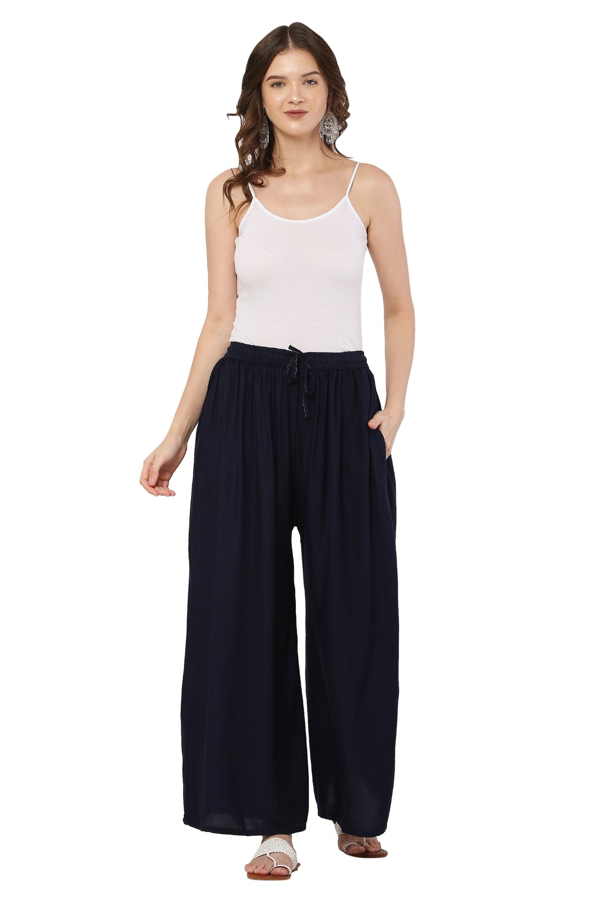 PAVONINE Navy Blue Color Rayon Fabric Jumbo Sharara For Women | Grocsy