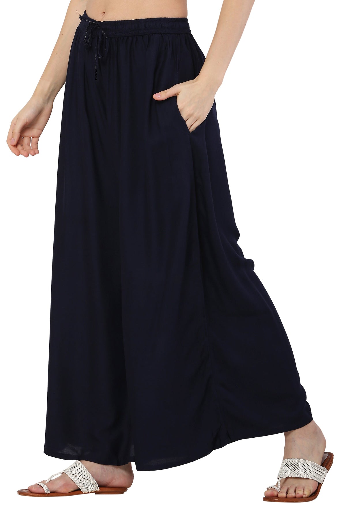 PAVONINE Navy Blue Color Rayon Fabric Jumbo Sharara For Women | Grocsy