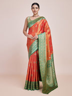 Monjolika Fashion Glamour And Tradition With This Zari Woven Banarasi Tissue Silk Orange Saree | Grocsy