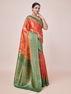 Monjolika Fashion Glamour And Tradition With This Zari Woven Banarasi Tissue Silk Orange Saree | Grocsy