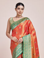 Monjolika Fashion Glamour And Tradition With This Zari Woven Banarasi Tissue Silk Orange Saree | Grocsy
