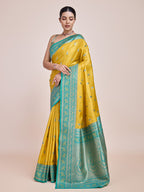 Monjolika Fashion Glamour And Tradition With This Zari Woven Banarasi Tissue Silk Yellow Saree | Grocsy
