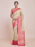 Monjolika Fashion Glamour And Tradition With This Zari Woven Banarasi Tissue Silk Cream Saree | Grocsy