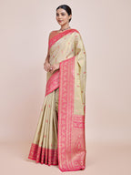 Monjolika Fashion Glamour And Tradition With This Zari Woven Banarasi Tissue Silk Cream Saree | Grocsy