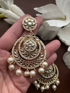 Tehzeeb Creations Gold-Polished Traditional Chandbali Drop Kundan & Pearl Earring For Women | Grocsy