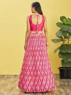 Tulsi Art Beautiful Pink Mirror Work Chinon Reception Wear Lehenga Choli | Grocsy