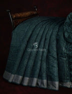 Bottle Green Self Printed Semi Chanderi Saree By Gayathri Reddy Designer Studio | Grocsy
