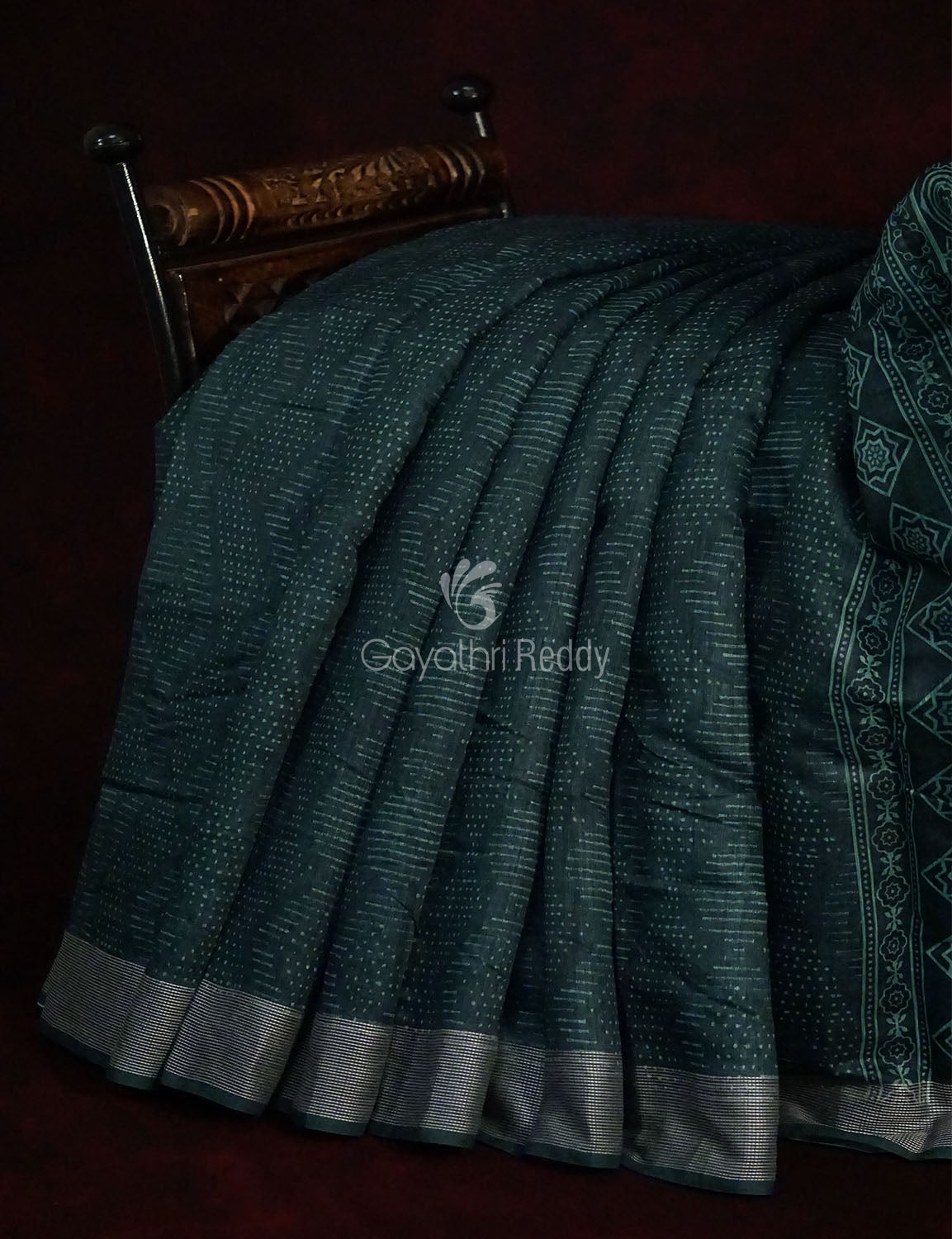 Bottle Green Self Printed Semi Chanderi Saree By Gayathri Reddy Designer Studio | Grocsy