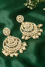Tehzeeb Creations Gold-Polished Traditional Chandbali Drop Kundan & Pearl Earring For Women | Grocsy