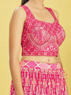 Tulsi Art Beautiful Pink Mirror Work Chinon Reception Wear Lehenga Choli | Grocsy