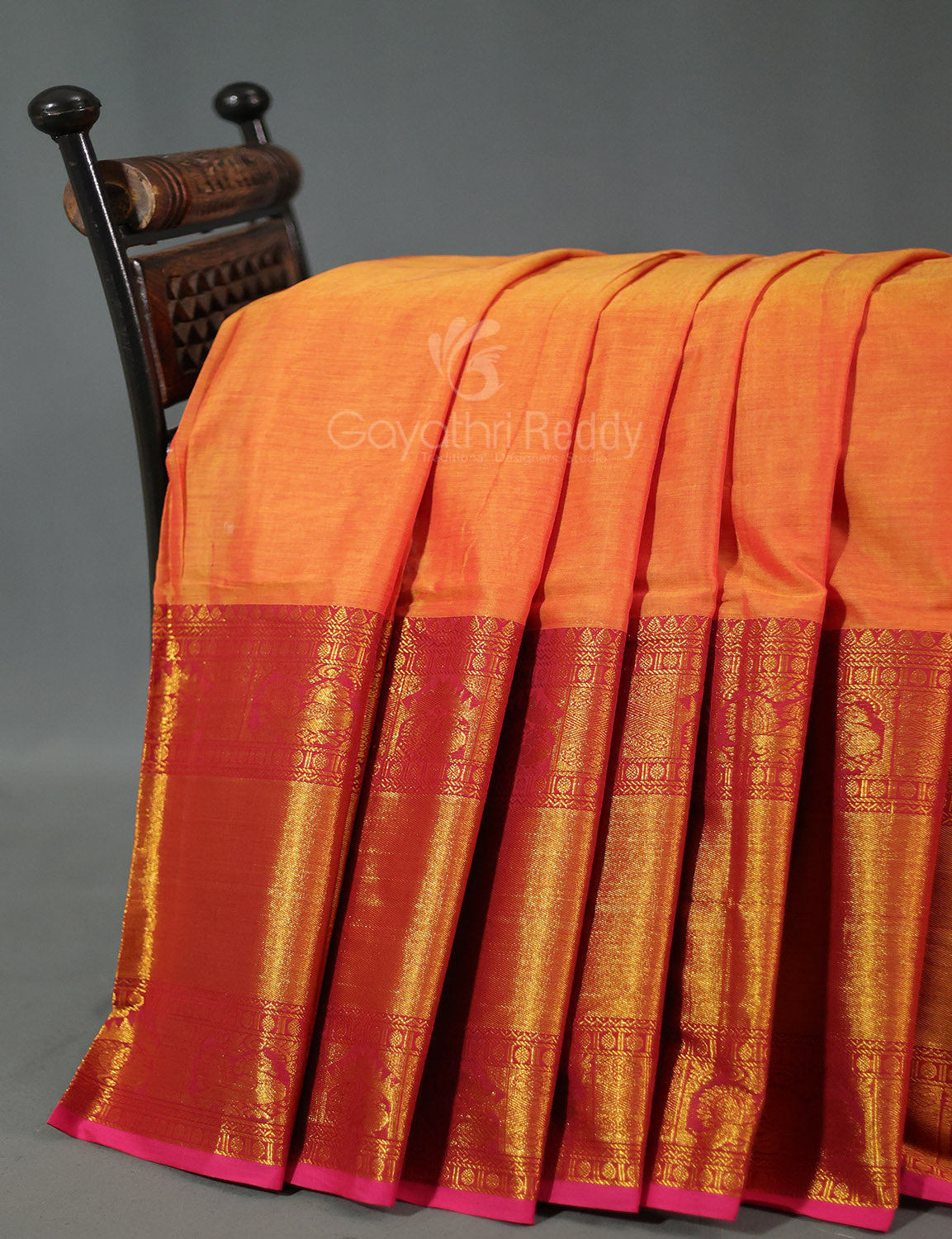 Kalanetha Orange With Zari Kanchi Style Pure Narayanpet Cotton Saree By Gayathri Reddy Designer Studio | Grocsy