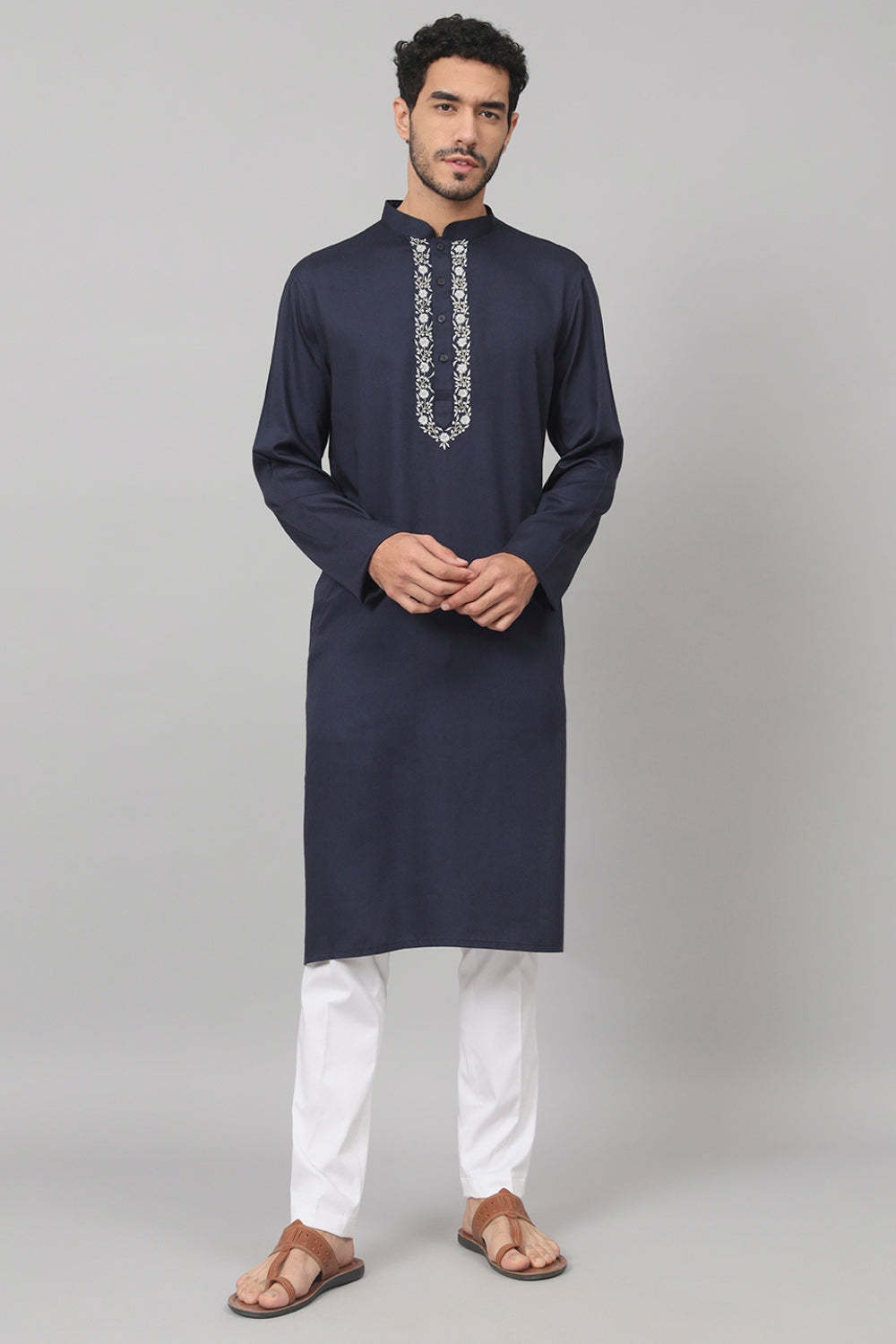 Neckline Embroidered Cotton Kurta by Hilo Design | Grocsy