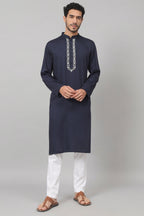 Neckline Embroidered Cotton Kurta by Hilo Design | Grocsy