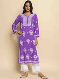 HOUSE OF KARI Ethnic Motifs Chikankari Embroidered Notched Round Neck Straight Kurta | Grocsy