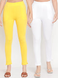 TAG 7 Women Yellow & White Pack of 2 Straight Fit Ankle-Length Leggings | Grocsy
