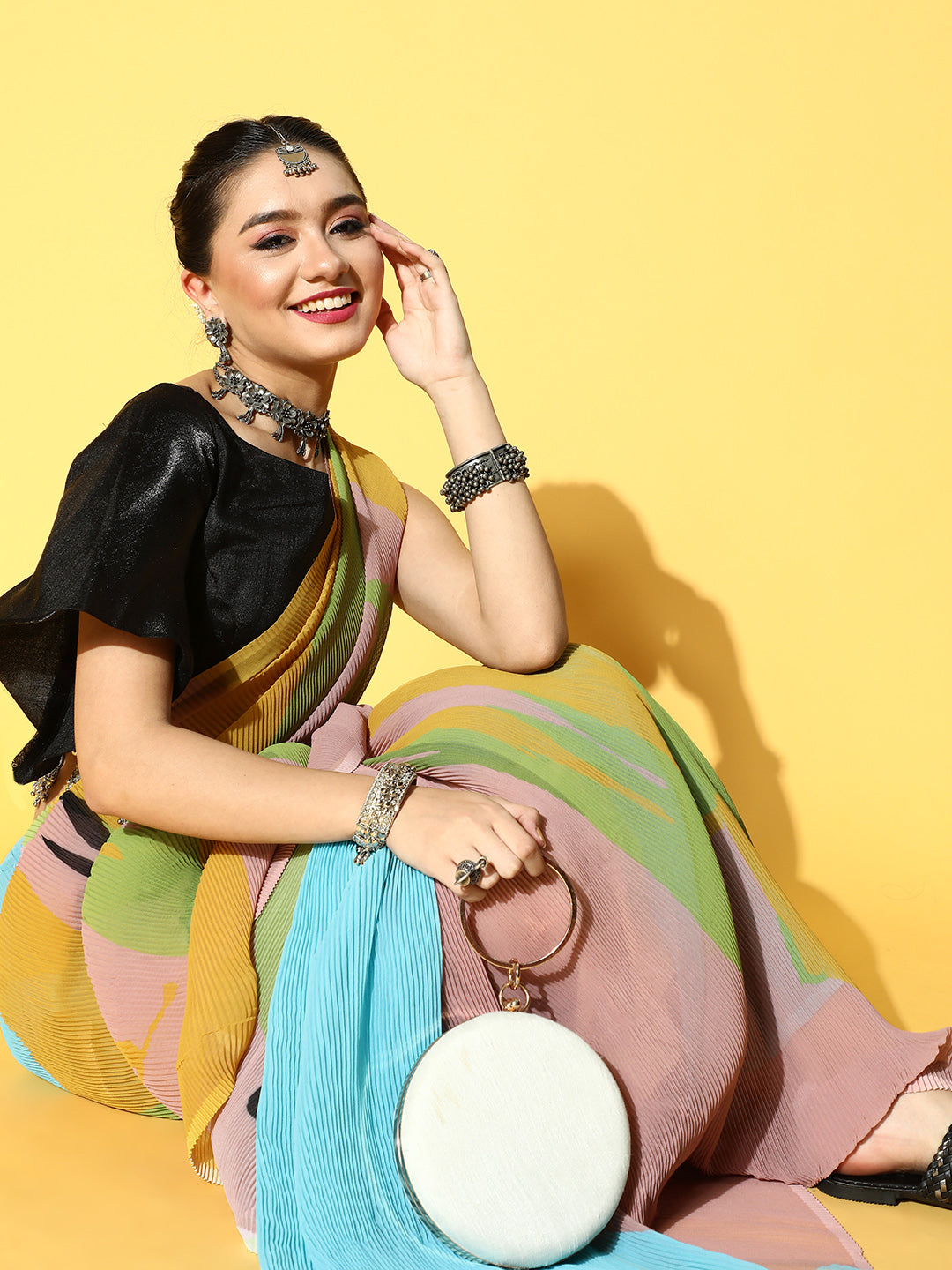 Tikhi Imli Abstract Poly Georgette Saree Border | Grocsy