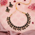 Tehzeeb Creations Special Exquisite White & Black Studded Gold-Polished Choker Necklace Set & Pair of Earring Set | Grocsy