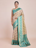 Monjolika Fashion Cream Banarasi Tissue Silk SareeWith Zari Woven Work | Grocsy