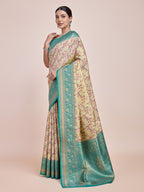 Monjolika Fashion Cream Banarasi Tissue Silk SareeWith Zari Woven Work | Grocsy