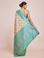 Monjolika Fashion Cream Banarasi Tissue Silk SareeWith Zari Woven Work | Grocsy