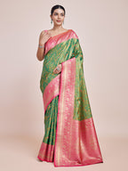 Monjolika Fashion Green Banarasi Tissue Silk SareeWith Zari Woven Work | Grocsy