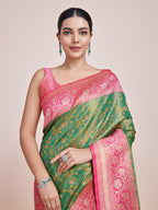 Monjolika Fashion Green Banarasi Tissue Silk SareeWith Zari Woven Work | Grocsy