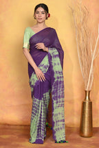 Very Much Indian Tie & Dye Handloom Mul Cotton Saree - Blue Green | Grocsy