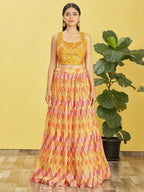 Tulsi Art Sunshine Yellow Mirror Work Chinon Haldi Wear Lehenga Choli | Grocsy