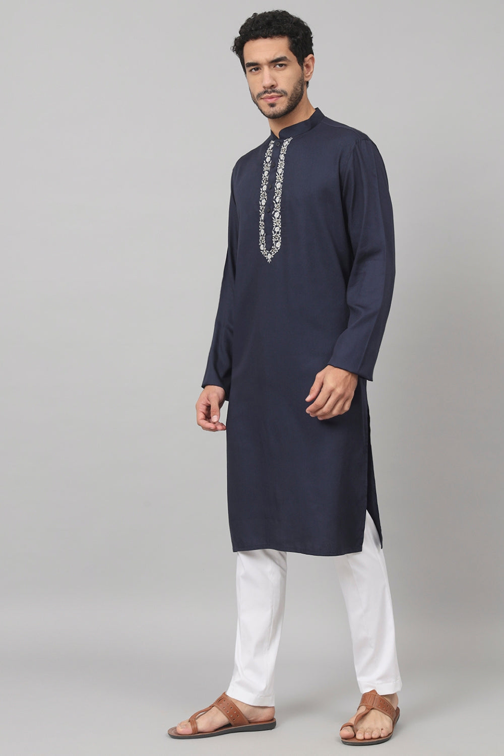 Neckline Embroidered Cotton Kurta by Hilo Design | Grocsy