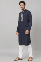 Neckline Embroidered Cotton Kurta by Hilo Design | Grocsy