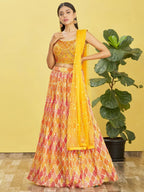 Tulsi Art Sunshine Yellow Mirror Work Chinon Haldi Wear Lehenga Choli | Grocsy