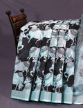 Gleaming Sea Blue And Black Pichwai Print Cotton Linen Saree By Gayathri Reddy Designer Studio | Grocsy