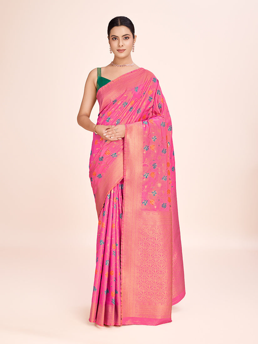 Monjolika Fashion Exquisite Designs With This Regal Light Pink Rich Look Banarasi Tissue Silk Saree | Grocsy