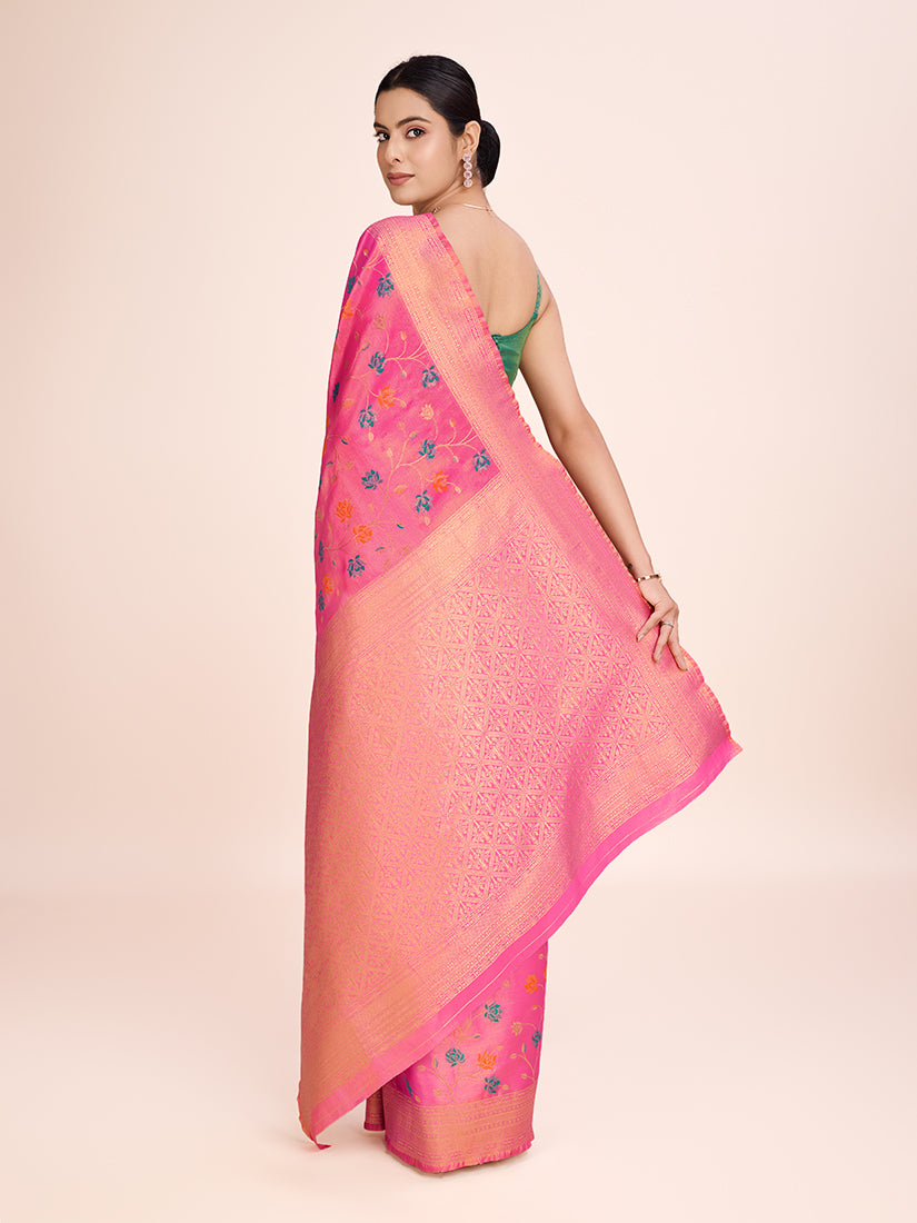 Monjolika Fashion Exquisite Designs With This Regal Light Pink Rich Look Banarasi Tissue Silk Saree | Grocsy